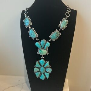 Signed Turquoise Squash Blossom Necklace signed